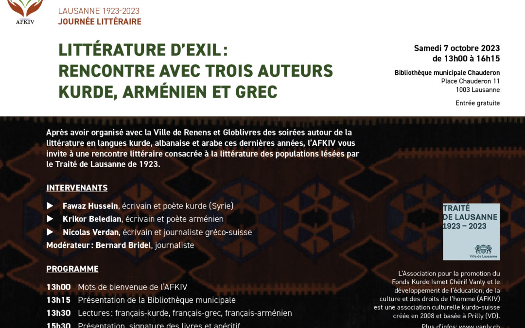 Littérature d’exil : Rencontre avec trois auteurs kurde, arménien et grec